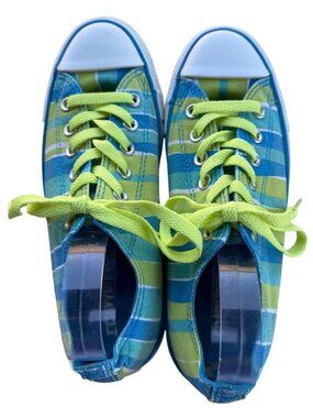 Converse Casual Lace-up Green & Blue Striped Sneakers Size Men's 6/Women's 8
